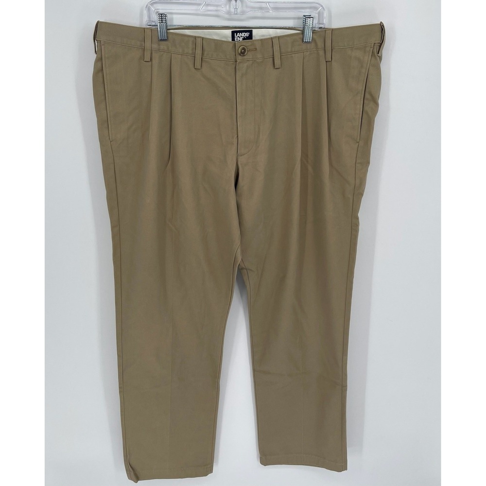 Lands' End Men's Khaki Traditional Fit Cotton Chino Pants Size 46T